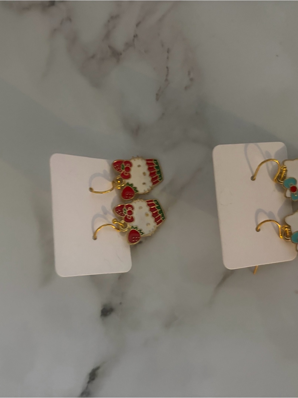 Gold-Tone White & Red Strawberry Cupcake Drop Earrings